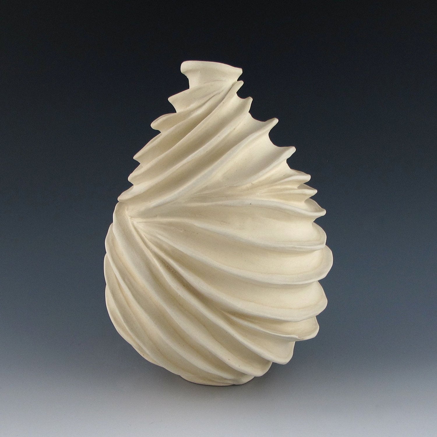 Carved Modern Sculptural Ceramic Pottery Vessel Naked Cream