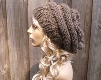 Knit Hat Brown Womens Hat - Oversized Beehive Beret Hat in Barley Brown Knit Hat - Brown Hat Brown Beret Brown Beanie Womens Accessories