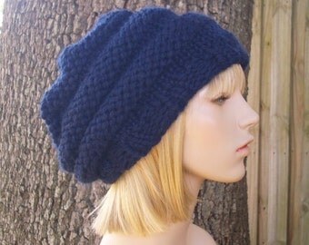 Knit Hat Womens Hat Slouchy Beanie - Oversized Beehive Beret Hat in Navy Blue Knit Hat - Navy Hat Blue Hat Womens Accessories