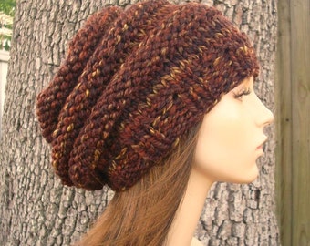 Knit Hat Womens Hat - Oversized Beehive Beret Hat in Sequoia Brown Knit Hat - Brown Hat Brown Beret - Womens Accessories