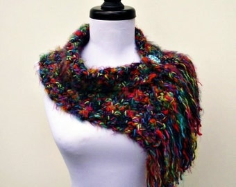 Crocheted Rainbow Cowl Rainbow Scarf - Scarflette Cowl in Metropolis - Womens Scarf Womens Cowl Womens Accessories