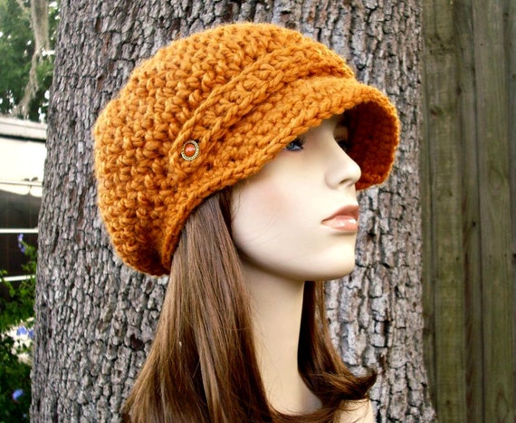 Crochet Hat Womens Hat Orange Newsboy Hat Crochet Newsboy