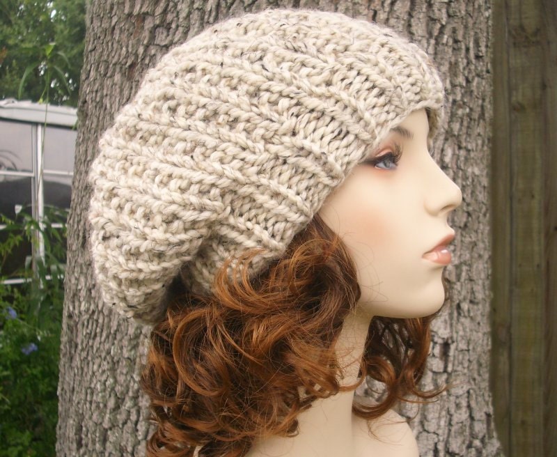 Knit Hat Oatmeal Womens Hat Slouchy Beanie Soho Beret in