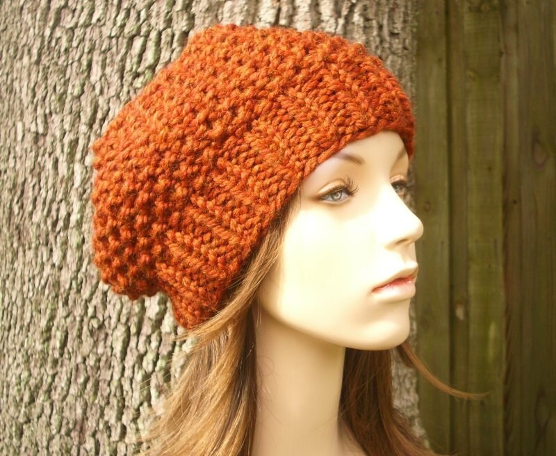 Burnt Orange Knit Hat Orange Womens Hat Slouchy Beanie Seed