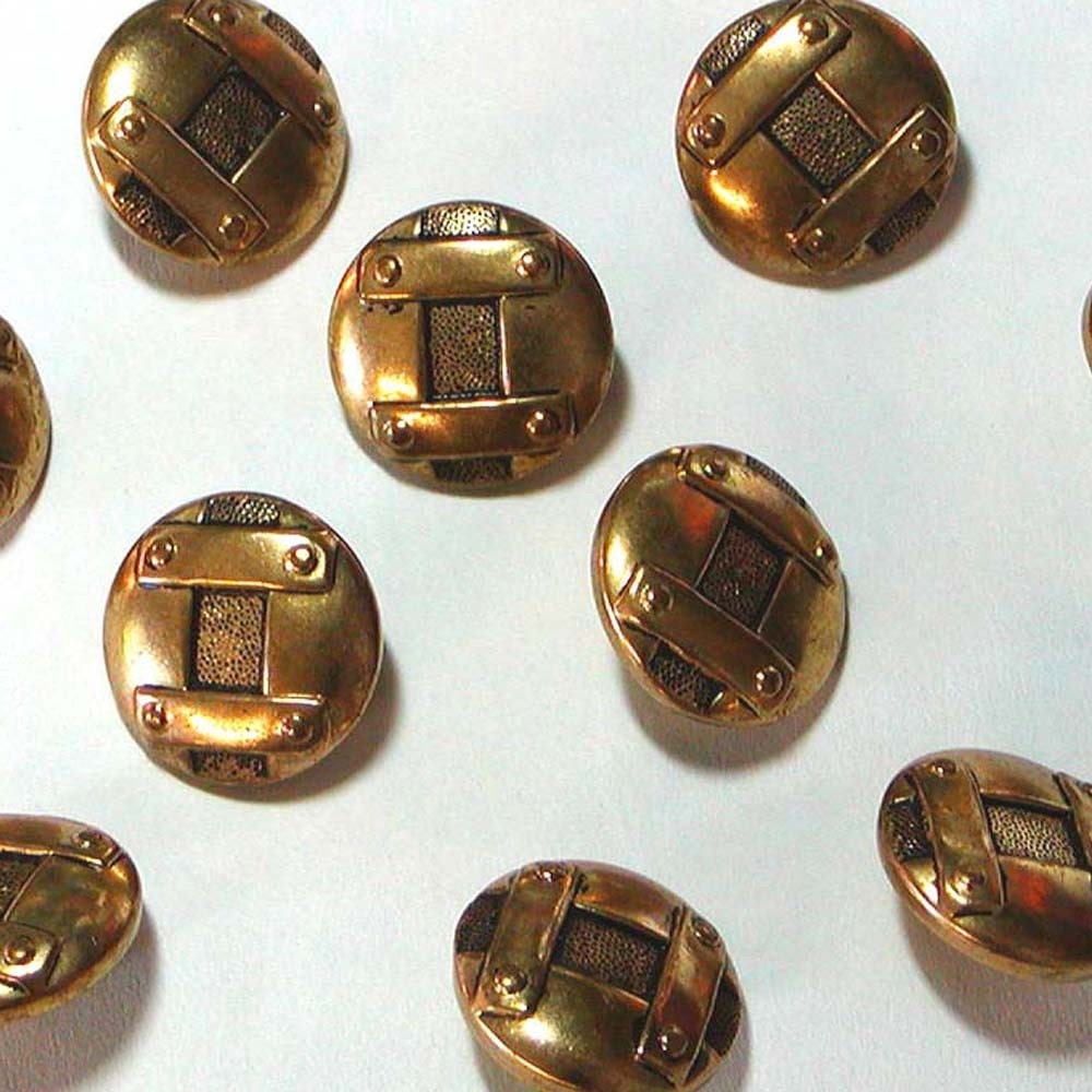 Vintage 10 Brass Color Shank Buttons Steampunk Industrial Look 4315