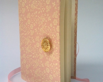 Personal writing Journal notebook Pink diary with lined paper, Handmade Flowers journal diary, opens with pink ribbon and gold button
