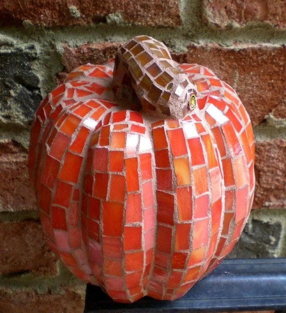 Lovely 3-D Stained Glass Mosaic Pumpkin