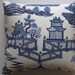 Schumacher Nanjing Print Pillow in French Blue with Summer Palace Fret Reverse
