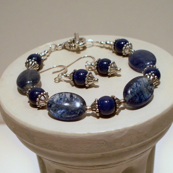 Egyptian Blue Lapis and Blueberry Quartz Bracelet by tbyrddesigns