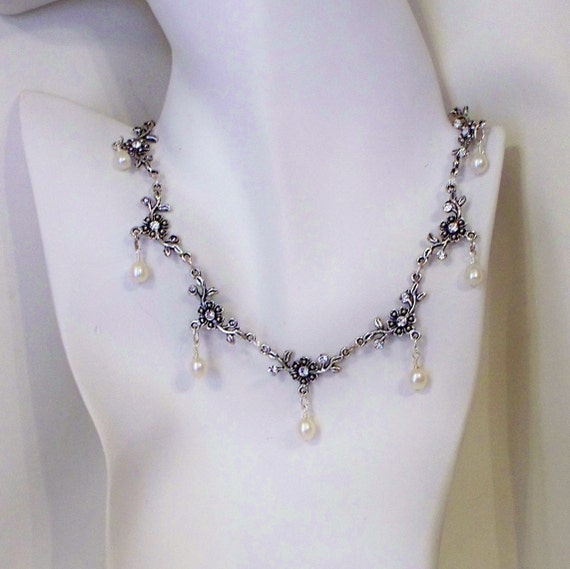 Metal Flowers and Crystal Choker by tbyrddesigns on Etsy