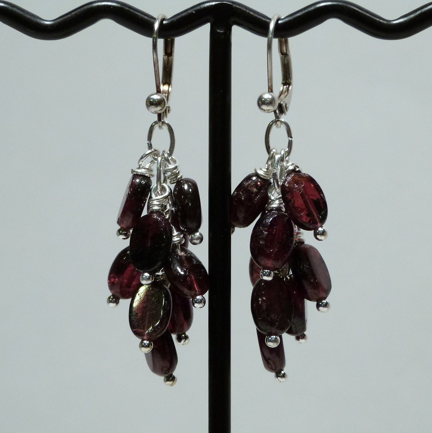 Garnet Ovals Cluster Earrings