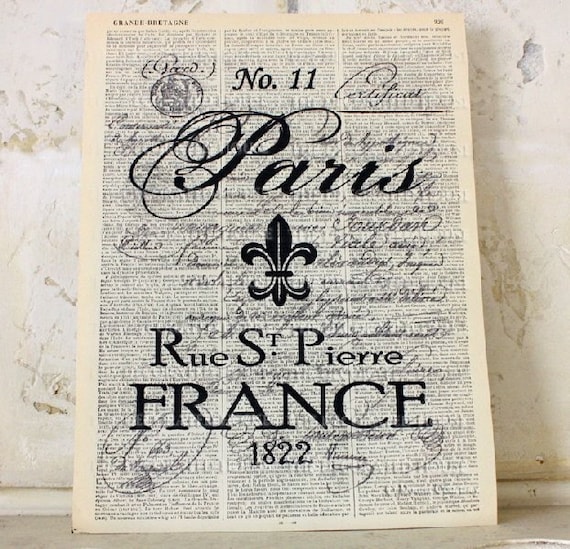 PARIS Art Printed on Antique FRENCH Book by TheDecoratedHouse