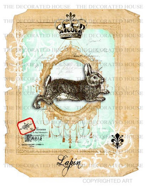 BUNNY RABBIT Vintage Style Art Print. 8 x 10 by TheDecoratedHouse