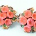 Large vintage 1940s Czech style, kitsch / retro, pink glass flower clip on earrings