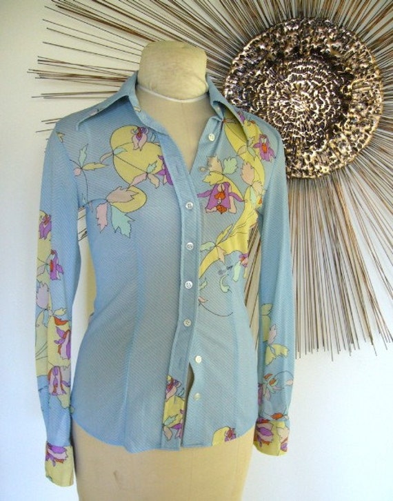 1970s Wayne Rogers Skinny Blue Disco Shirt by Jonquil on Etsy