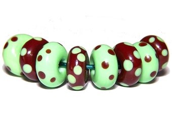 Handmade Lime and Mahogany Lampwork Spacer Beads by Cara
