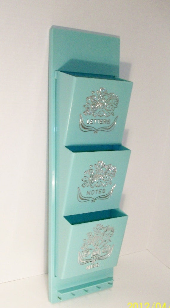 Vintage Plastic Mail Organizer Aqua Plastic Wall Unit