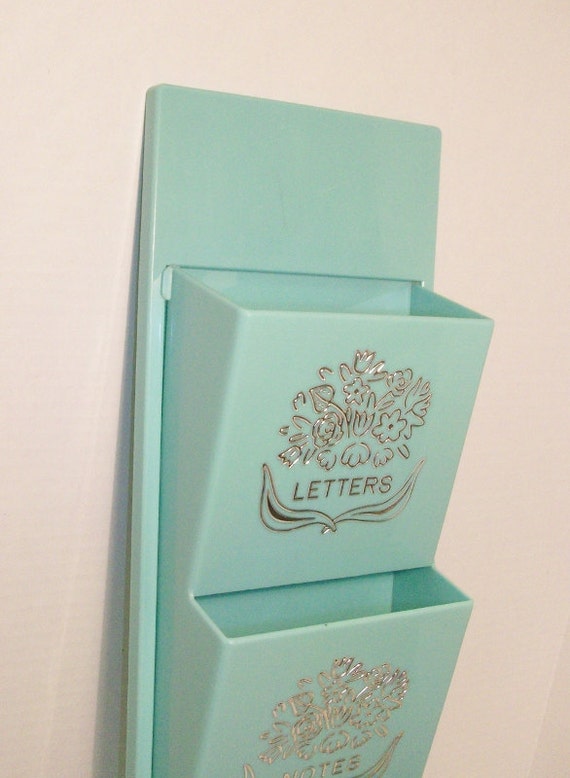 Vintage Plastic Mail Organizer Aqua Plastic Wall Unit