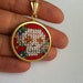 Mexican Day of the Dead Sugar Skull Cross Stitch Necklace in Red and Gold