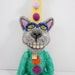 Mohair wool needle felted outsider folk art Carnival style Kitty Cat Ted