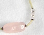 Sunshine Pink, rose quartz, pale lemon jade, sterling silver, necklace.