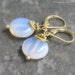 Pink Opalite Earrings, Gold Satin Leverbacks... Glowing Glass Sea Opal Coins