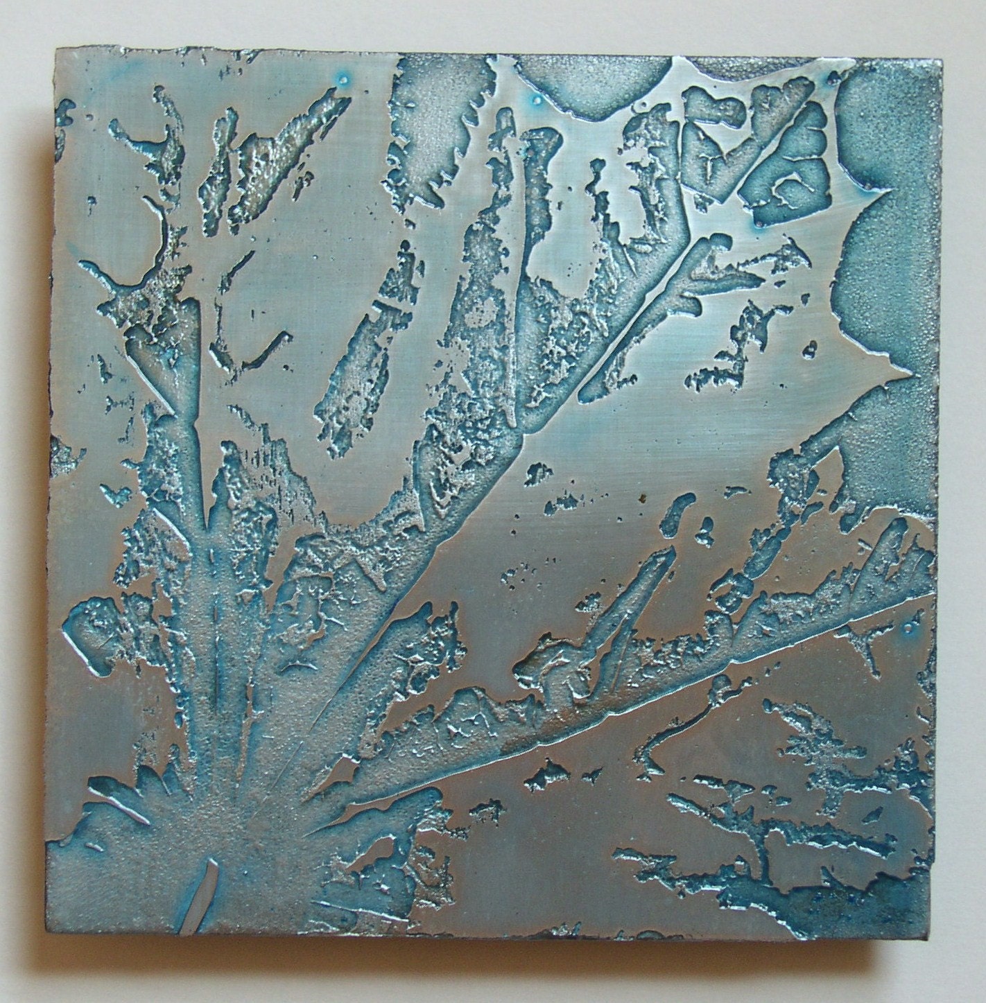 ice blue etched metal wall art