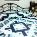 Queen Bed Quilt Old Fashion Fans in blue and white