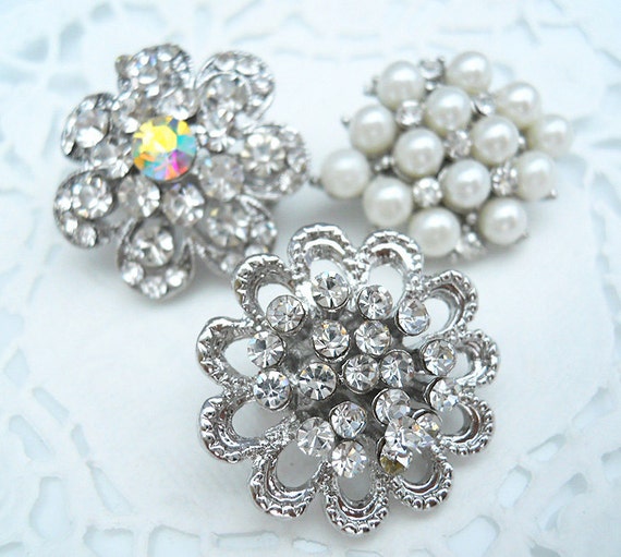 SALE Lot of 3 Rhinestone Brooches Great by inspirationfindings