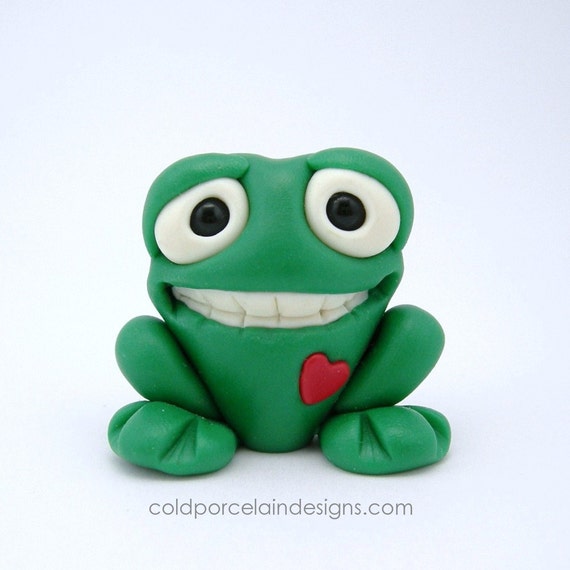 Love is Green /clay frog figurine by ColdPorcelainDesigns on Etsy
