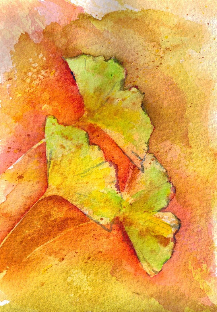 inch 1 frame mat Painting Trio Ginkgo Watercolor