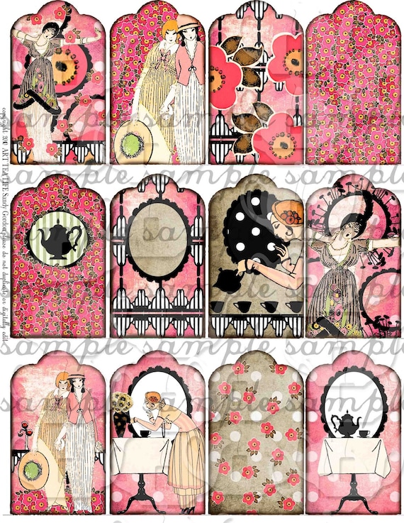 Download ART TEA LiFE Art Deco Tea Love atc sized collage sheet digital