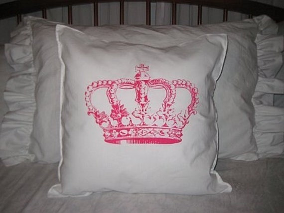 PINK ROYAL CROWN SHABBY CHIC PRINCESS PILLOW CASE 16X16 BUY