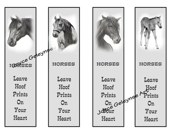 Printable Bookmarks HORSES in Pencil Party Favors: Instant