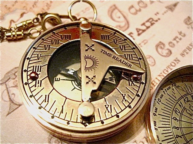 Brass Pocket Sundial Compass On A Pocket Watch By Justbedesigns 8522