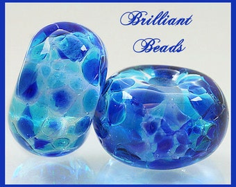 Blue Lagoon Lampwork Glass Bead Pair - Handmade Lampwork Beads SRA, Made To Order