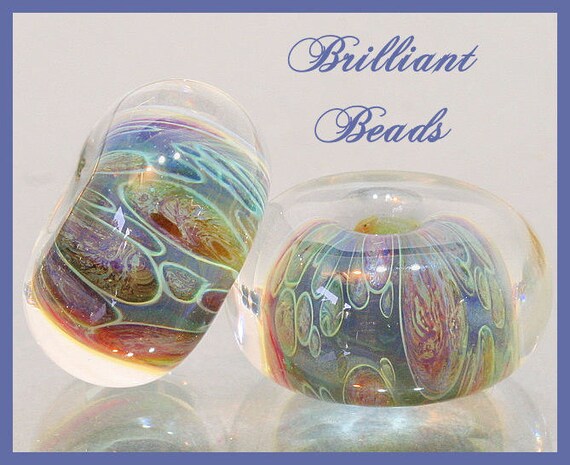 Blue Reflection & Amber Purple Boro Glass by Gillianbeads on Etsy