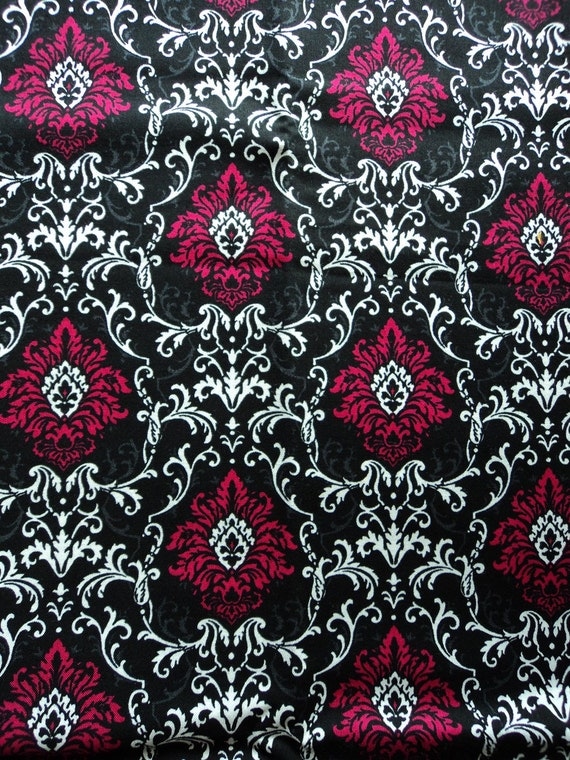 Hot Pink Damask Cotton Quilting Fabric Last 1 yard