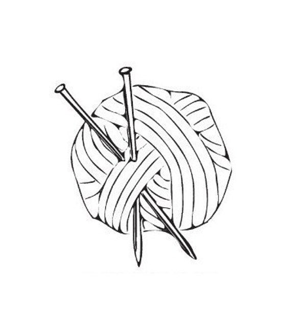 Knitting needles and ball of yarn Mounted Rubber Stamp