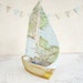 Book Boat with Vintage Map Paper Sails - Recycled books and papers
