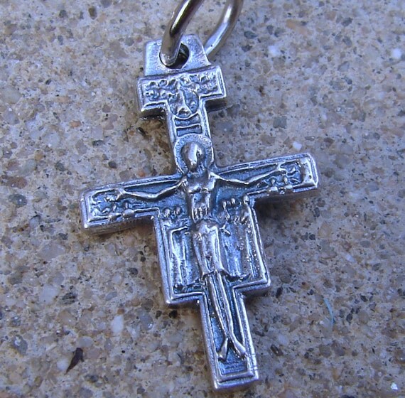 Mini Pectoral San Damiano Cross. Religious Medal. Small.