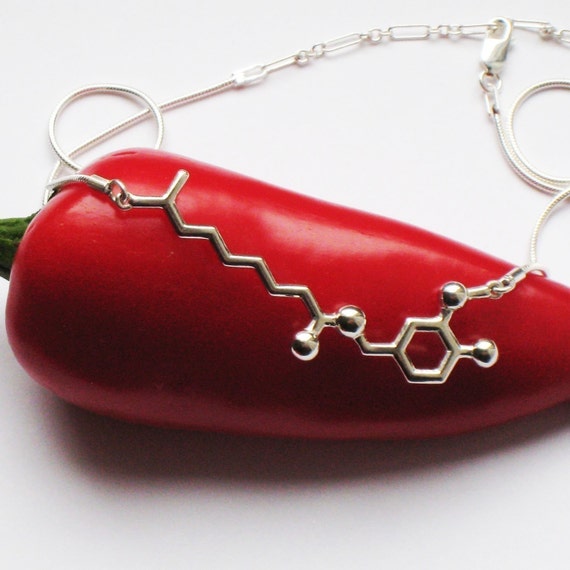 capsaicin - chili pepper molecule - necklace in solid sterling silver