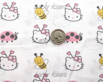Hello Kitty Faces and Bugs White Multi Fabric - Half Yard