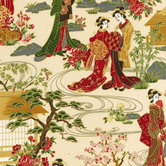 Robert Kaufman Oriental Traditions 8 Geisha in Ivory Fabric