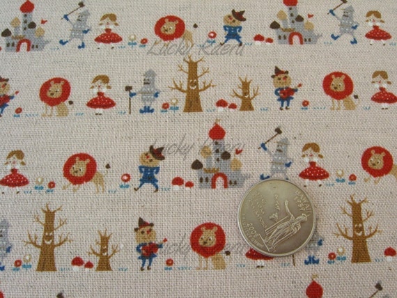 Tiny Fairy Tale Wizard of Oz on Pink Japanese Linen Fabric