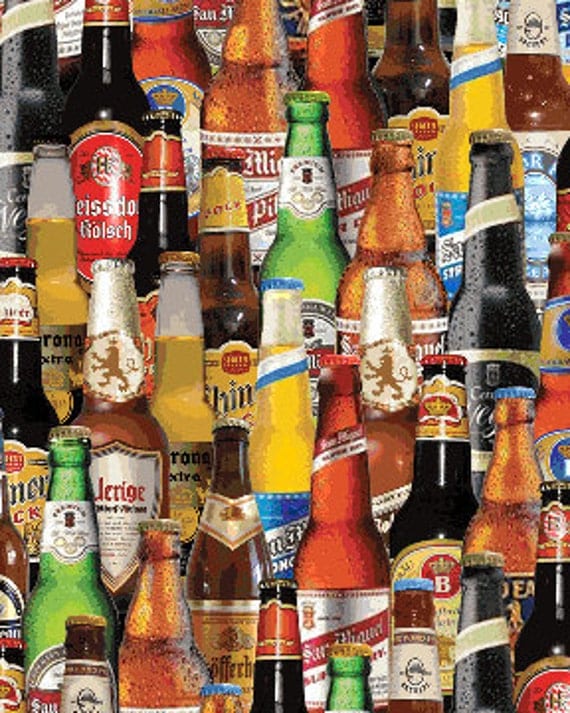 Beer Bottles Multi Fabric By the Yard