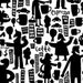 Coffee Buzz, City Scene Black on White Fabric - By the Yard