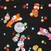 Japanese Animal Dolls on Black Fabric - Half Yard