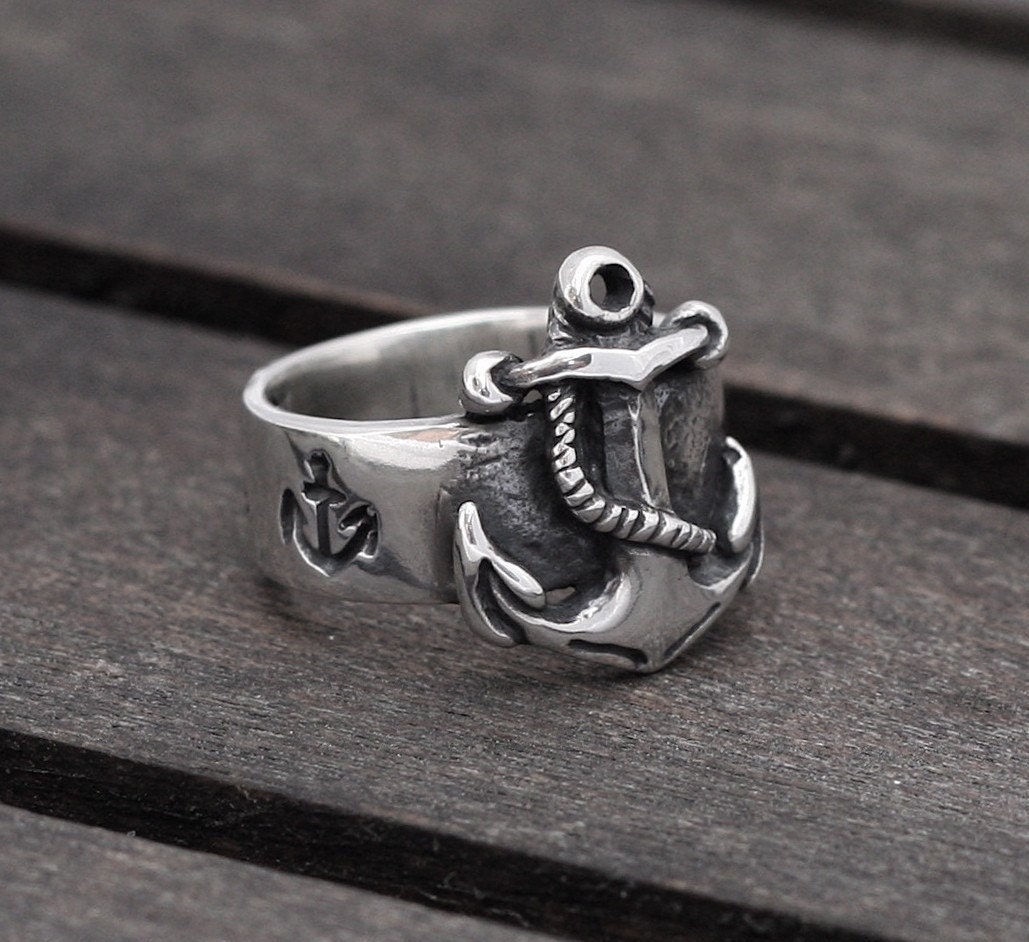 Nautical Anchor ring in Sterling Silver FIRST MATE men and