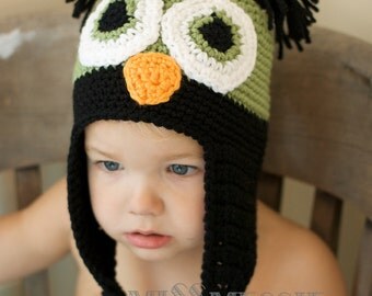Instant Download Crochet Pattern Directions for Making a Crochet Boys Owl Earflap Hat Infant and Toddlers Photo Prop Woodland Animal